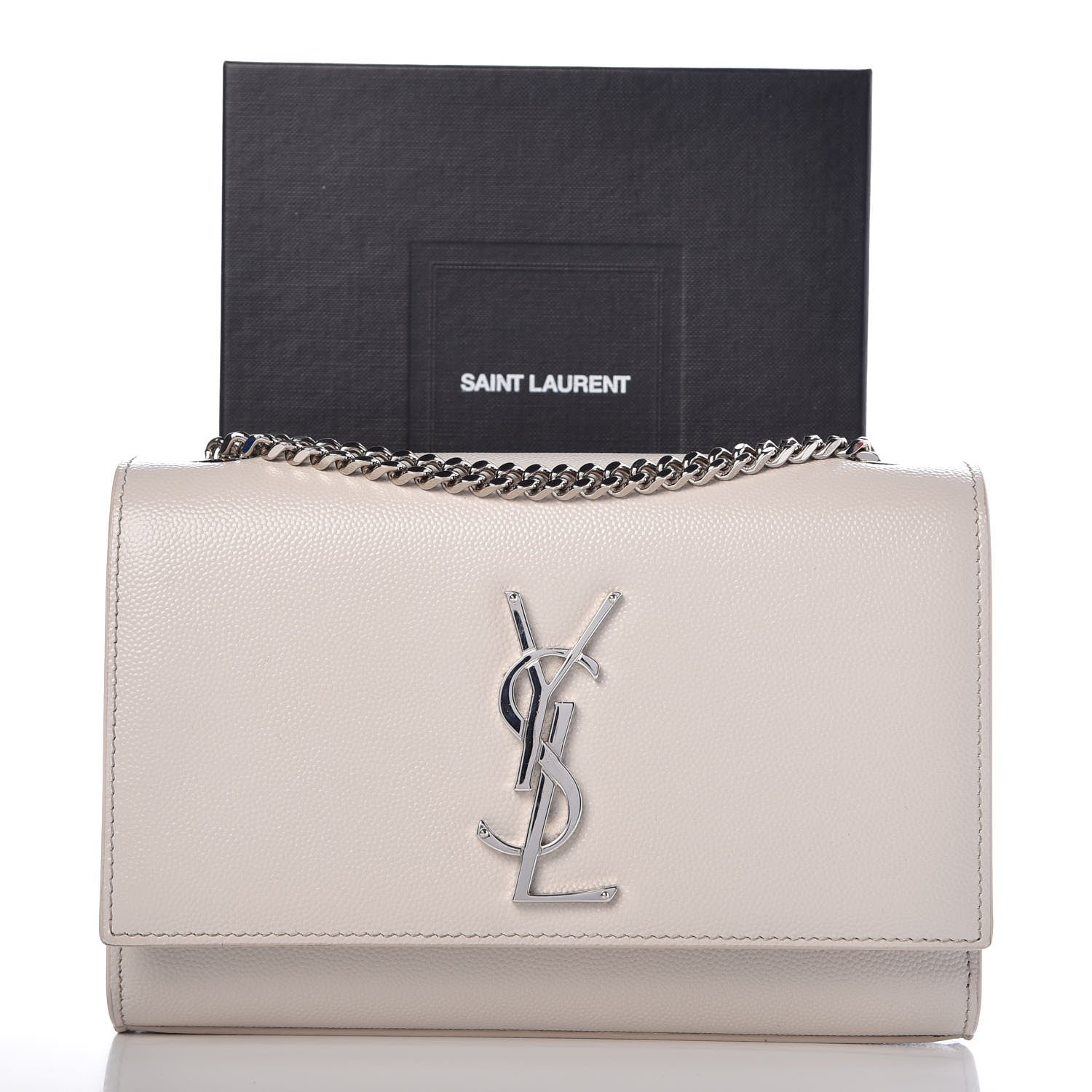Saint Laurent Grain De Poudre Small Monogram Kate Satchel Icy White 9 of 9