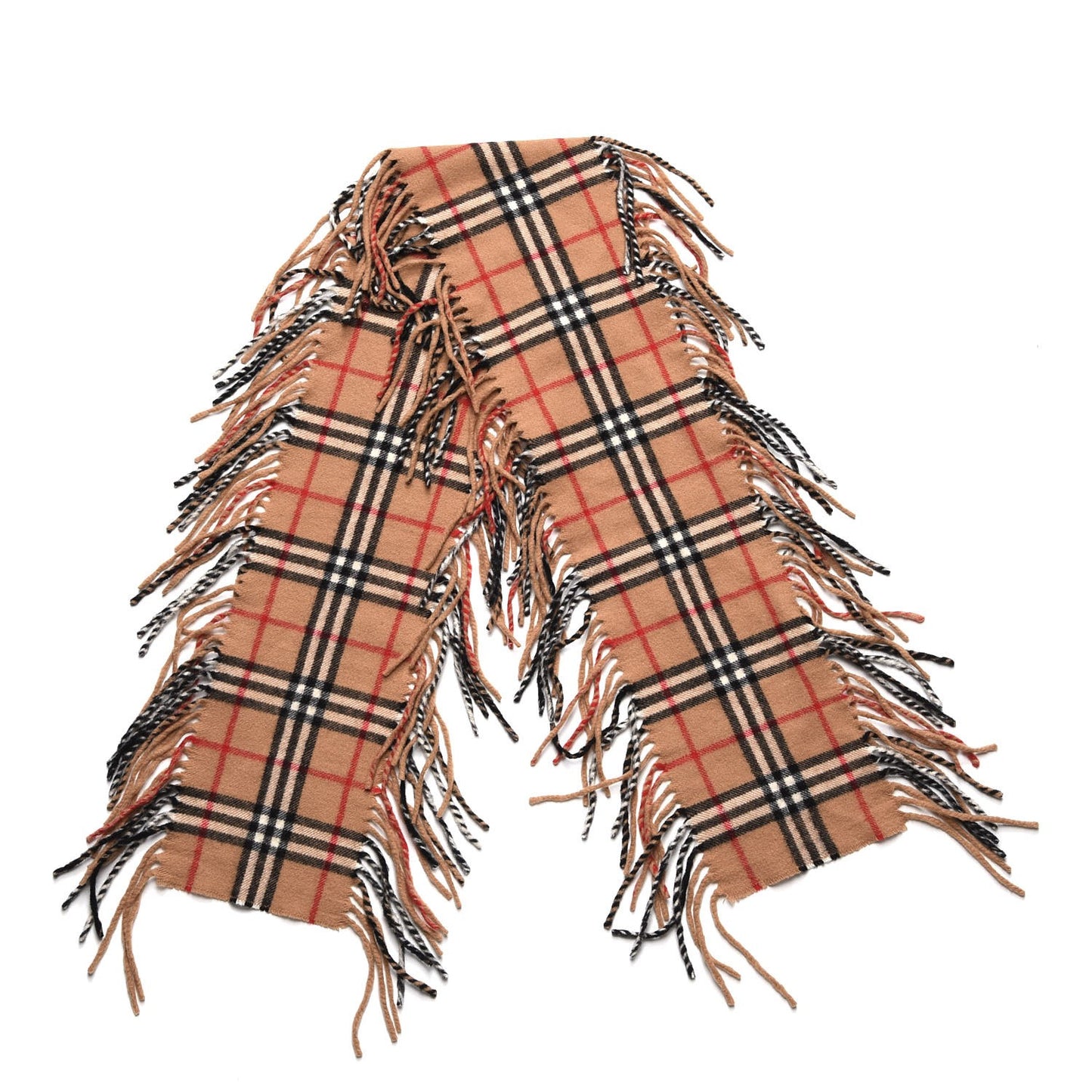 Cashmere House Check Fringe Scarf Camel