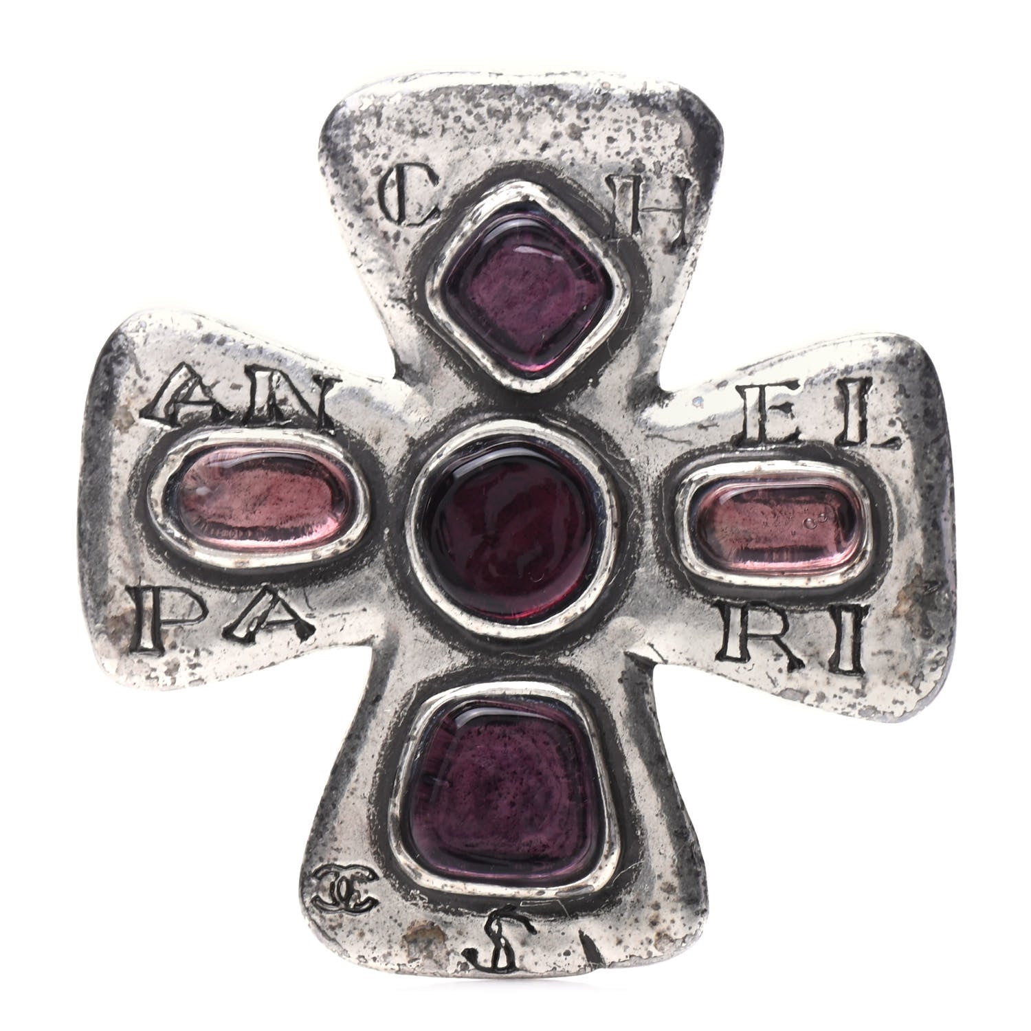 Chanel Ruthenium Gripoix Poured Glass Cross Brooch 1 of 5