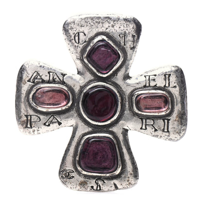 Chanel Ruthenium Gripoix Poured Glass Cross Brooch 1 of 5