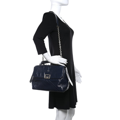 Givenchy Creased Patent Calfskin Medium ID Flap Navy Blue 3 of 9