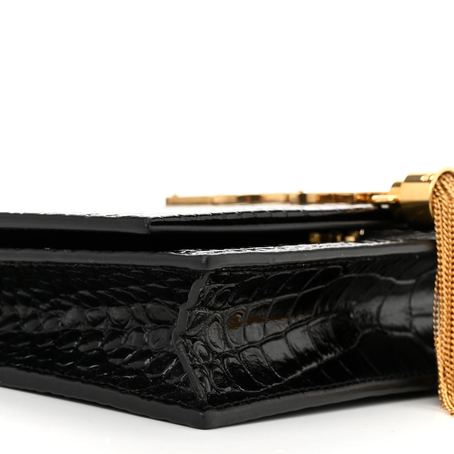 Calfskin Crocodile Embossed Kate Monogram Tassel Chain Wallet Black