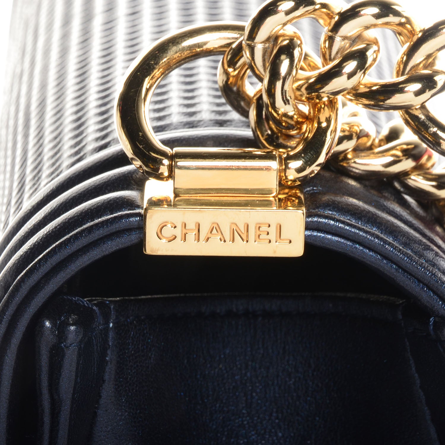 Chanel Lambskin Square Quilted Large Boy Cube Flap Navy 8 of 8