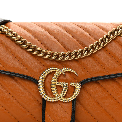 Gucci Vintage Effect Calfskin Matelasse Diagonal Small Torchon GG Marmont Shoulder Bag Cognac Black 7 of 9