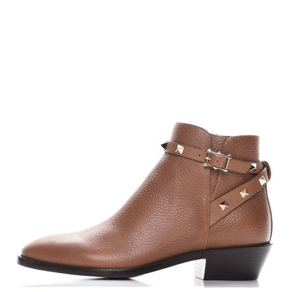 Valentino Garavani Grained Calfskin Rockstud Single Buckle 35mm Cowboy Ankle Boots 36.5 Tobacco 1 of 10