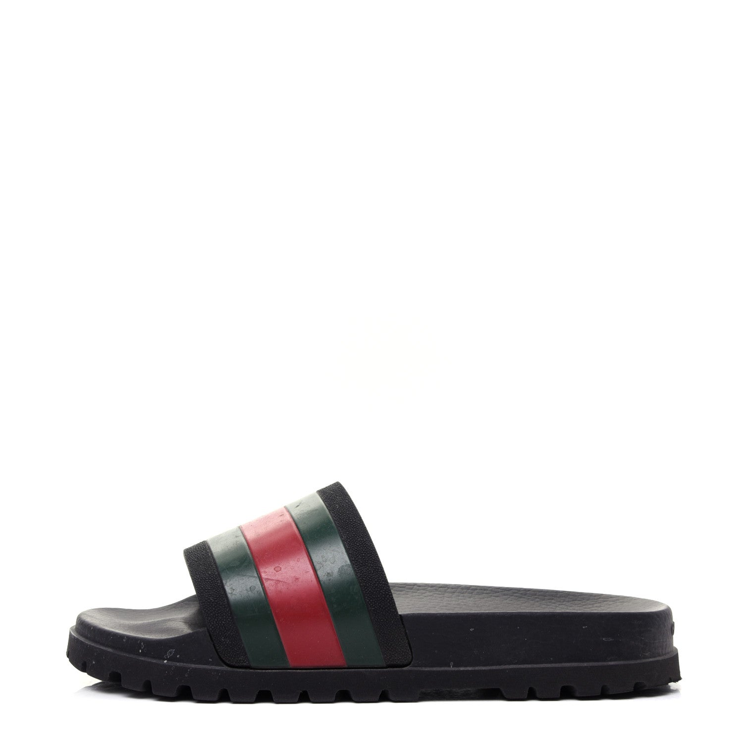 Gucci Rubber Web Mens Lug Sole Slide Sandals 9 Black Green Red 1 of 12