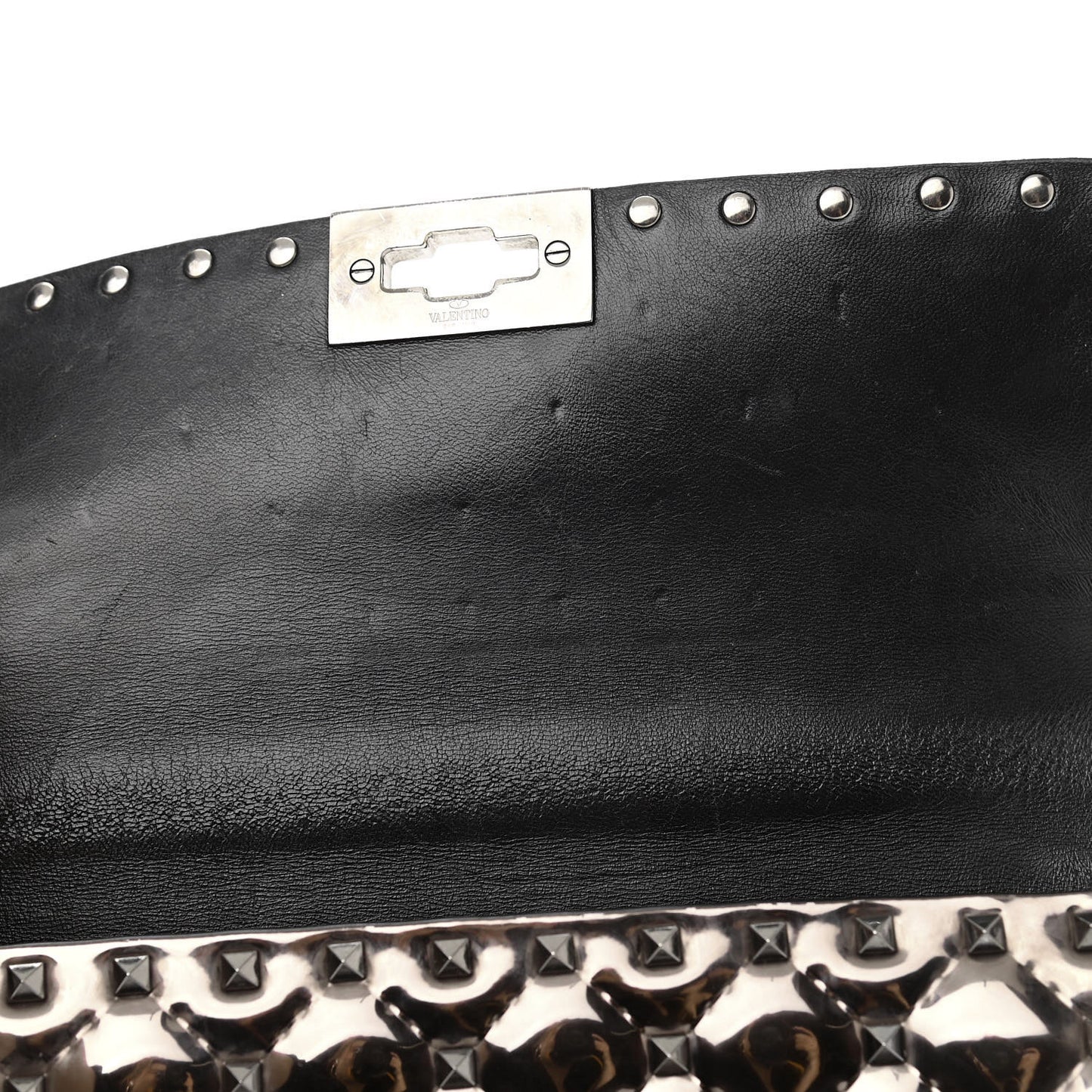 Metallic Patent Medium Rockstud Spike Shoulder Bag Rutenio