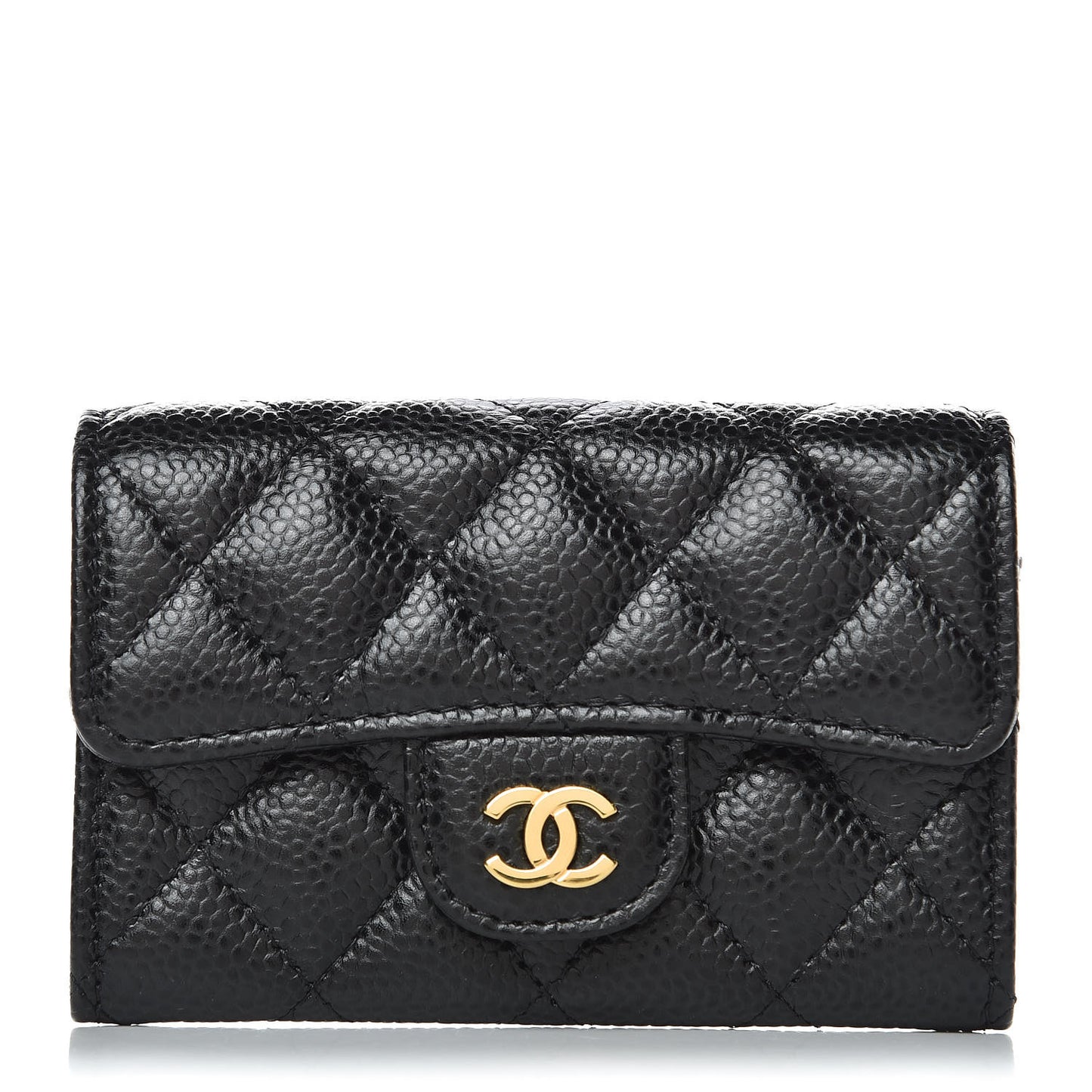 Caviar Quilted Flap Card Holder Black