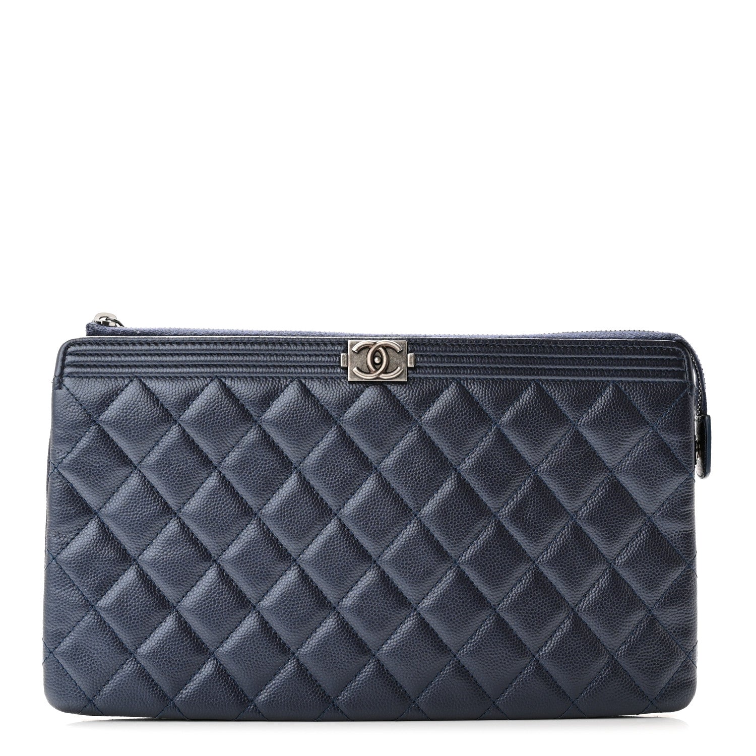 Chanel Metallic Caviar Quilted Small Zipped Boy Pouch Navy 1 of 11