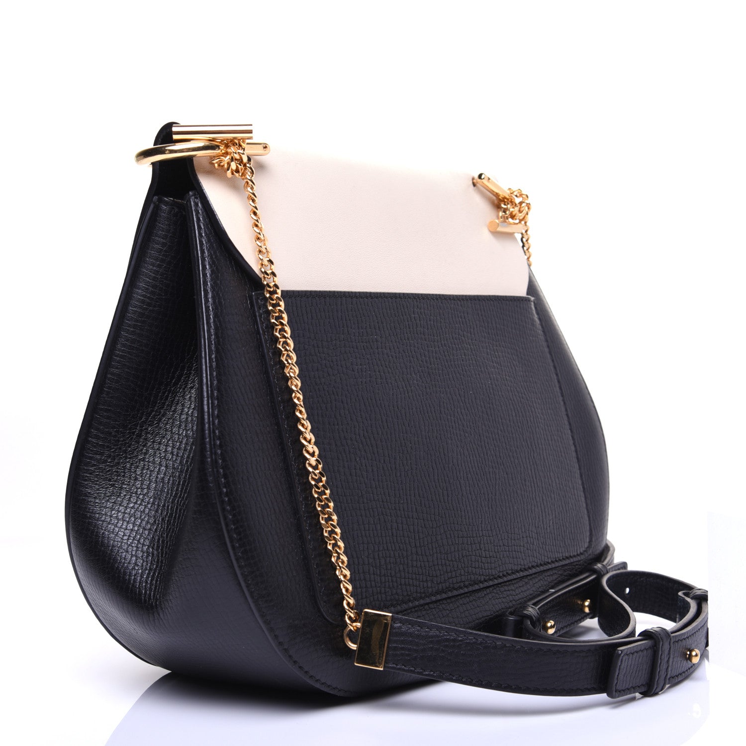 Chloe Grained Calfskin Lambskin Bi-Color Medium Drew Shoulder Bag Black Powder Beige 3 of 15