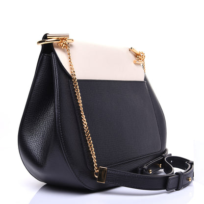 Chloe Grained Calfskin Lambskin Bi-Color Medium Drew Shoulder Bag Black Powder Beige 3 of 15