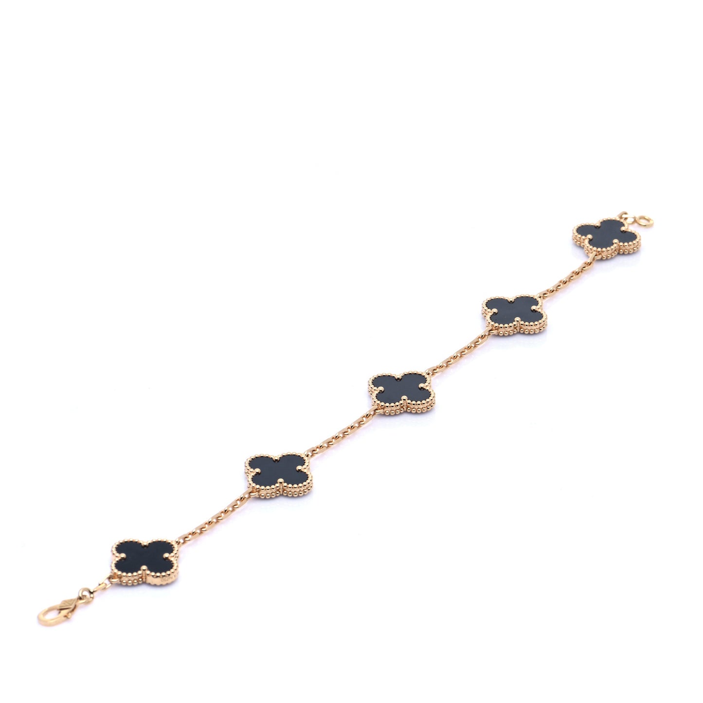 18K Yellow Gold Black Onyx 5 Motifs Vintage Alhambra Bracelet