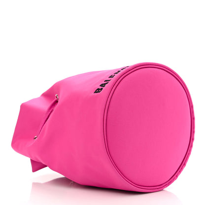 Balenciaga Recycled Sport Nylon Logo Embroidered Wheel Drawstring Bucket Bag Fluo Pink Black 4 of 10