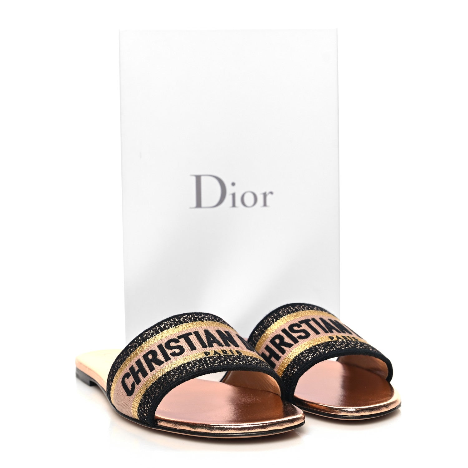 Christian Dior Canvas Lurex Embroidered Dway Flat Slide Sandals 40.5 Black Gold 9 of 9