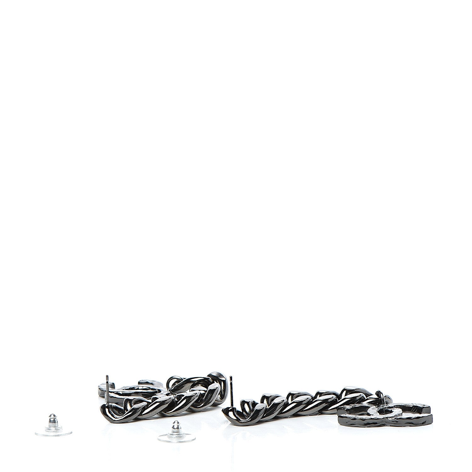 Chanel Metal CC Pick Drop Earrings Ruthenium 3 of 4