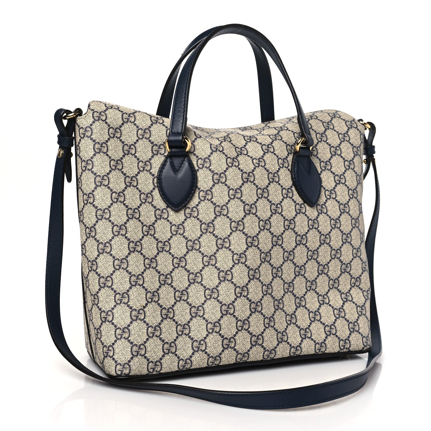 Gucci GG Supreme Monogram Linea A Foldover Tote Beige Blue 3 of 12