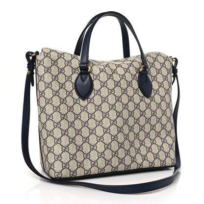 Gucci GG Supreme Monogram Linea A Foldover Tote Beige Blue 3 of 12