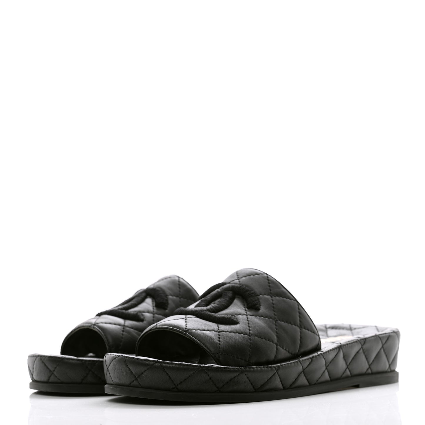 Lambskin Quilted CC Mules Sandals 37 Black