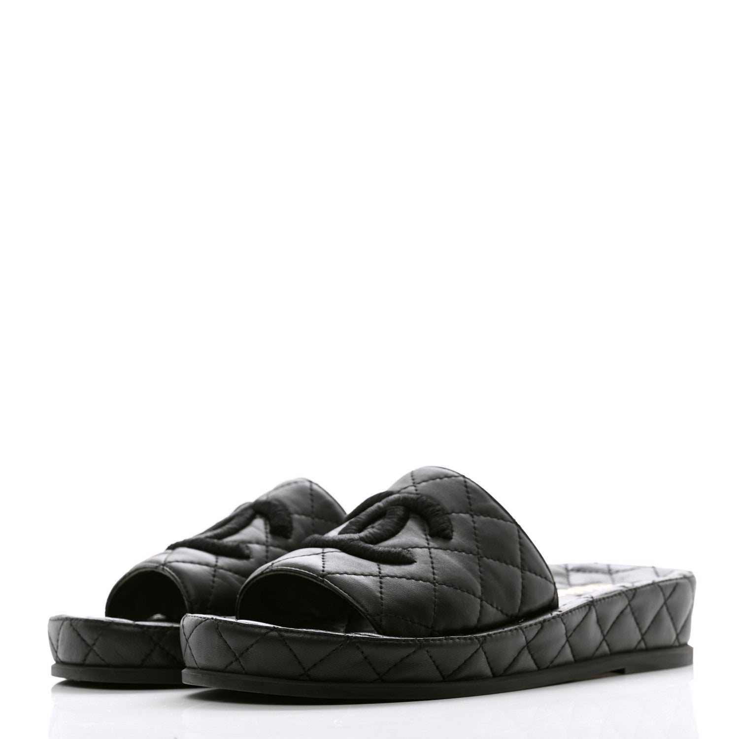 Chanel Lambskin Quilted CC Mules Sandals 37 Black 3 of 11