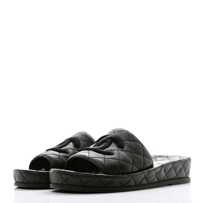 Chanel Lambskin Quilted CC Mules Sandals 37 Black 3 of 11