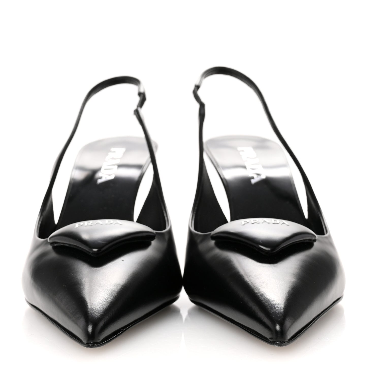 Spazzolato Triangle Logo Pointed Toe 75mm Slingback Pumps  38 Black