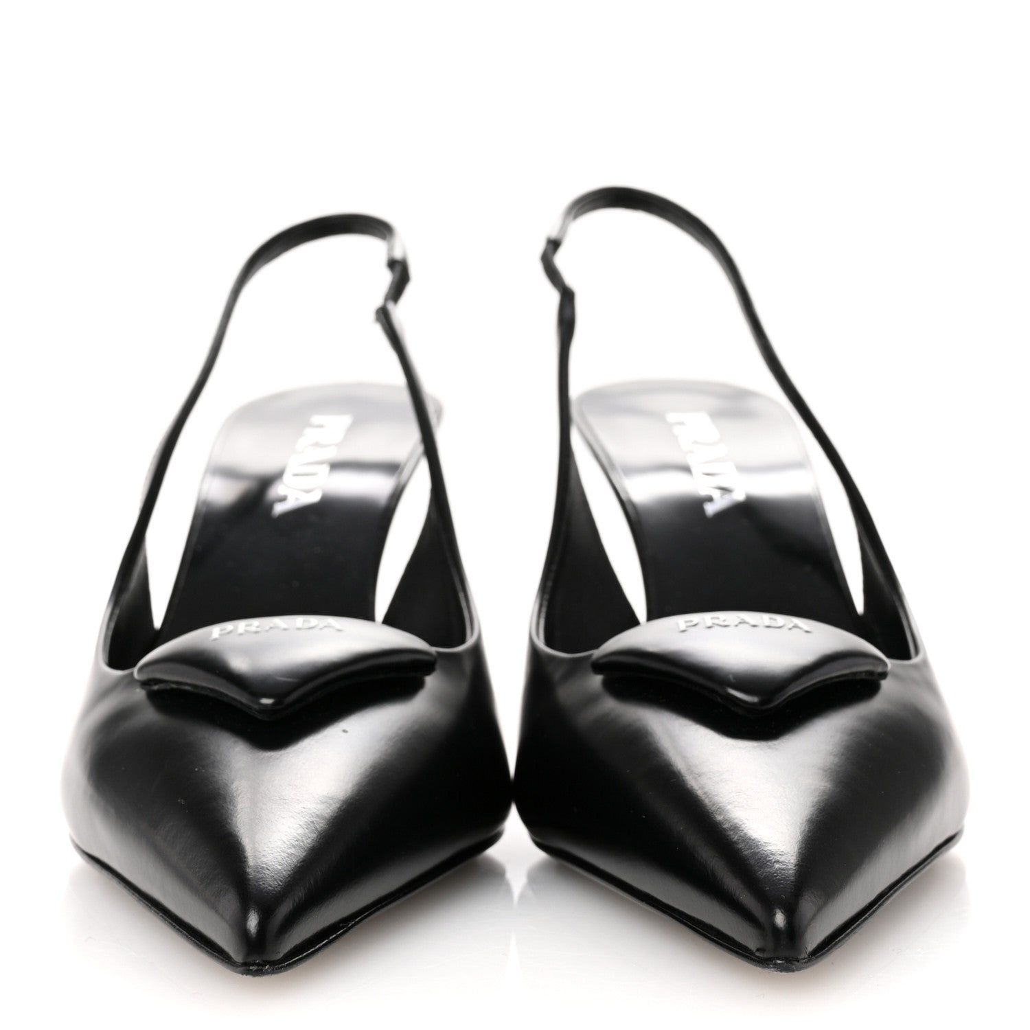 Prada Spazzolato Triangle Logo Pointed Toe 75mm Slingback Pumps  38 Black 3 of 11