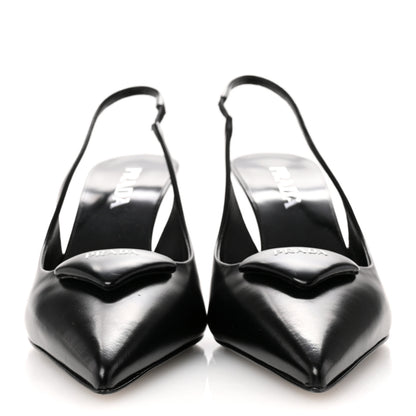 Prada Spazzolato Triangle Logo Pointed Toe 75mm Slingback Pumps  38 Black 3 of 11