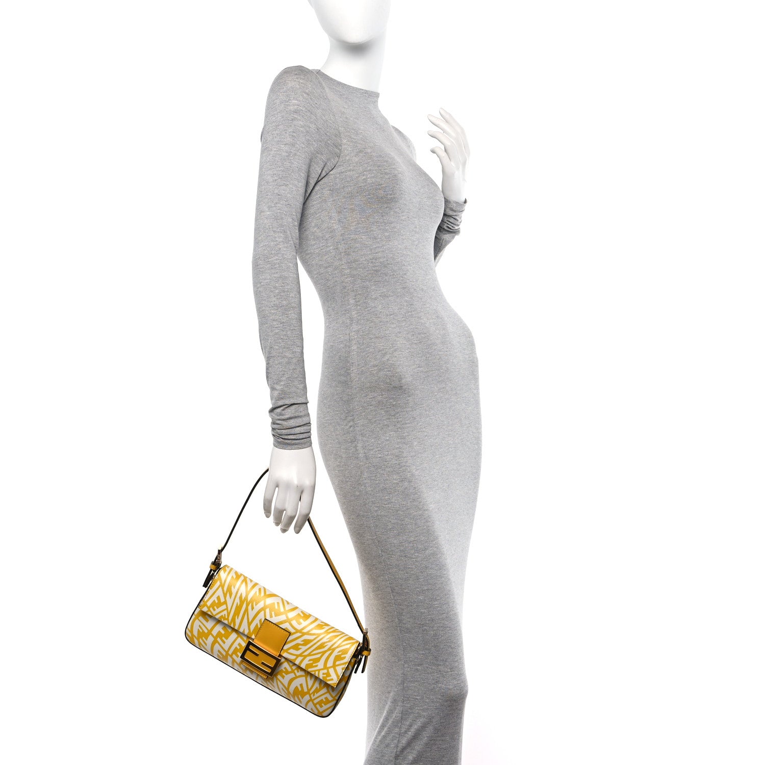 Fendi X SARAH COLEMAN Glazed Canvas Vitello King FF Vertigo Baguette 1997 Mimosa White 2 of 10