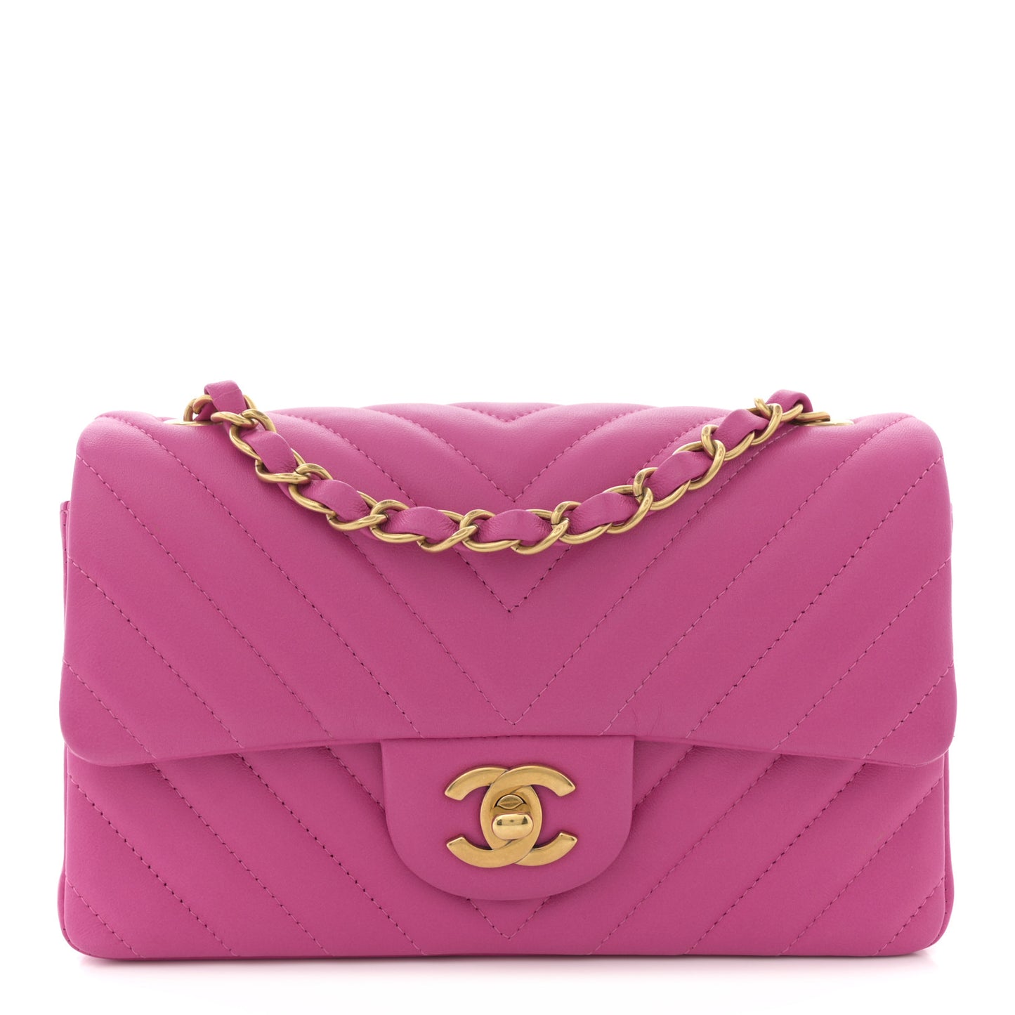 Lambskin Chevron Quilted Mini Rectangular Flap Pink