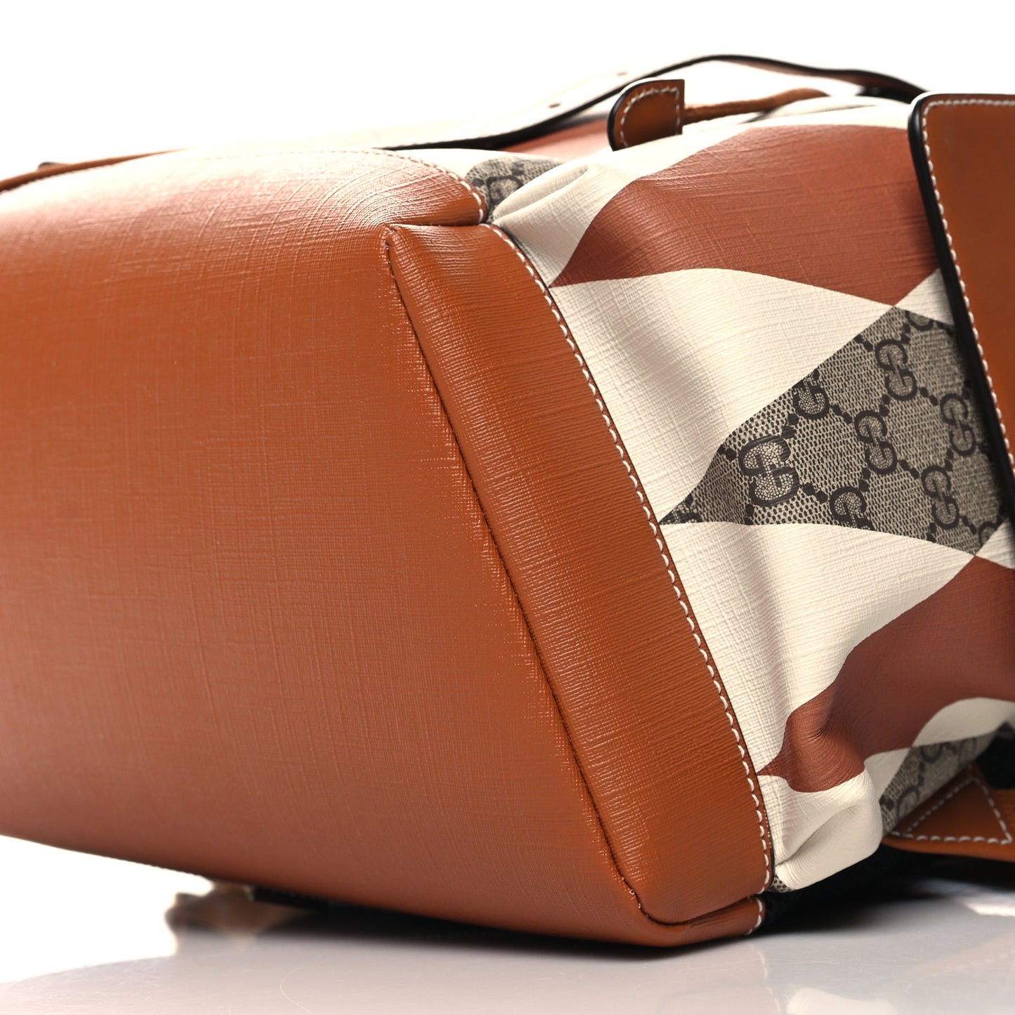 GG Supreme Monogram Calfskin Rhombus Print Medium Ophidia Double Buckle Backpack Beige Ebony Mystic White Hazel Brown