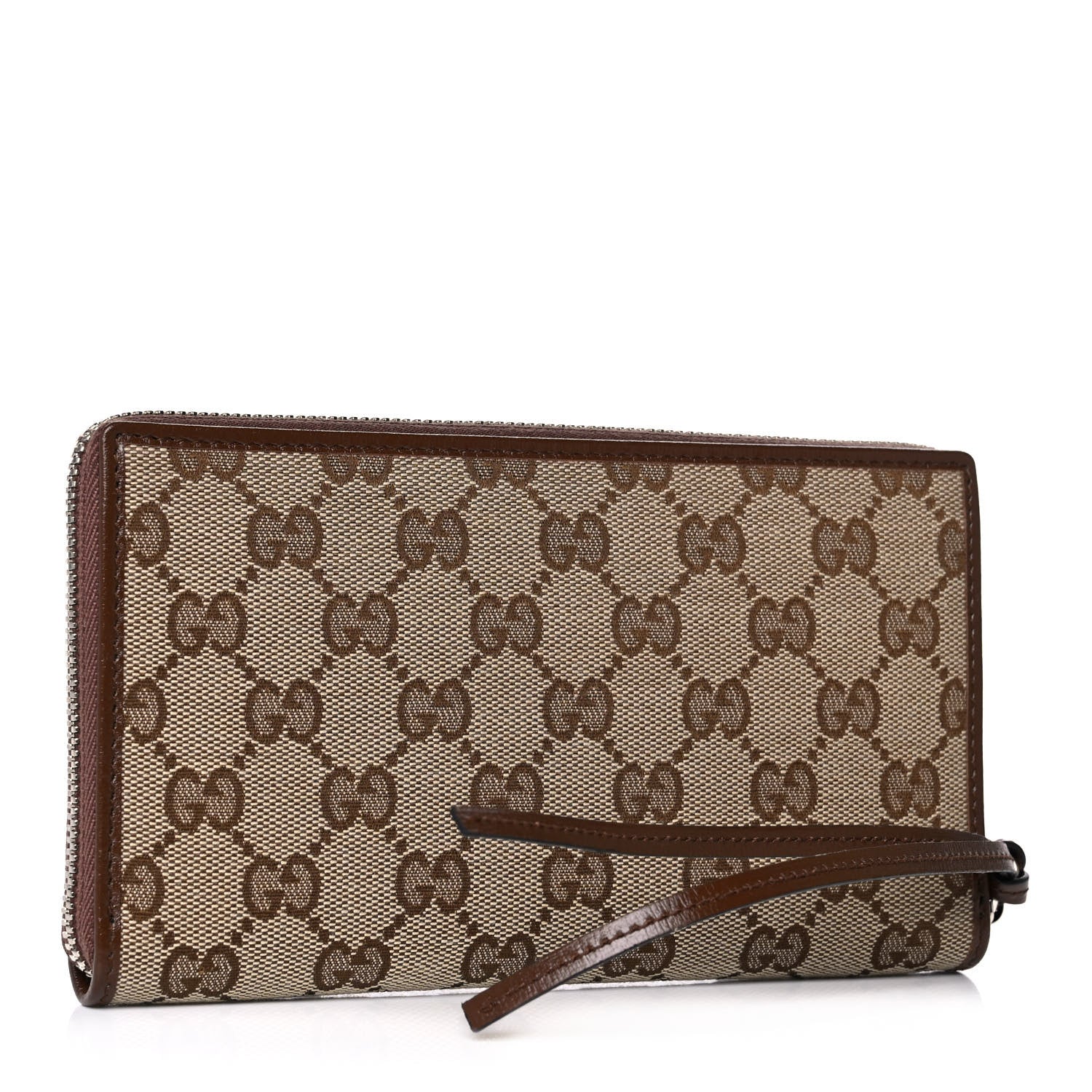 Balenciaga X GUCCI GG Monogram Azalea Calfskin Neo Classic Zip Around Wallet Beige Ebony Brown Sugar 3 of 10