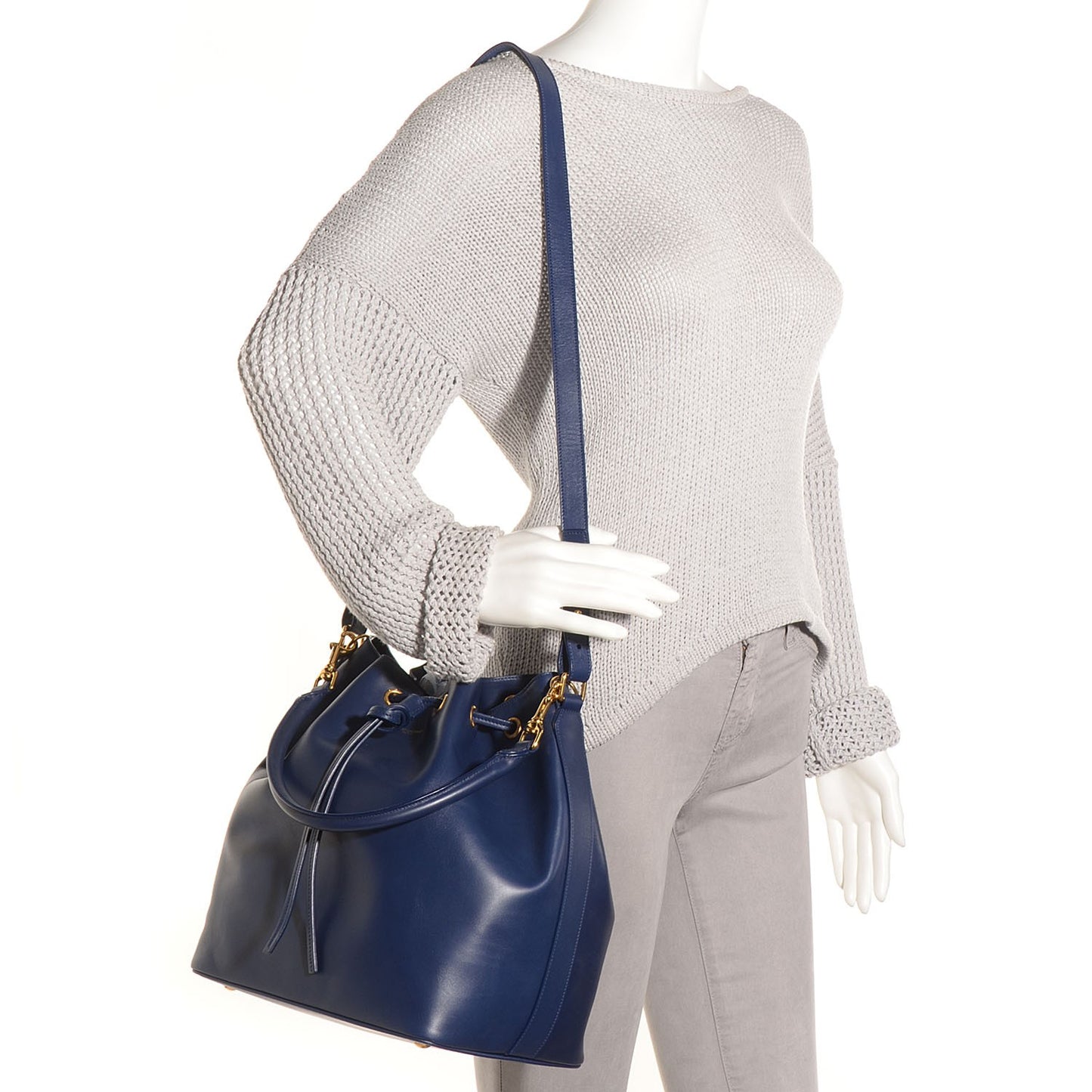 Calfskin Large Emmanuelle Bucket Bag New Marine