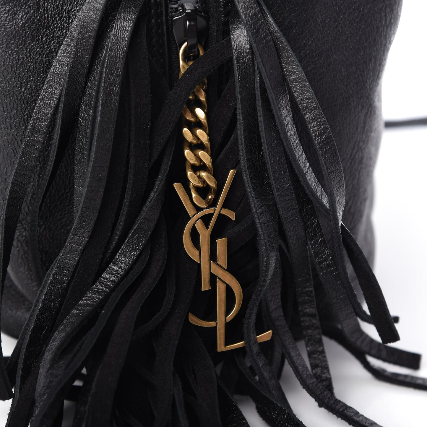 Calfskin Suede Fringe Baby Emmanuelle Bucket Black