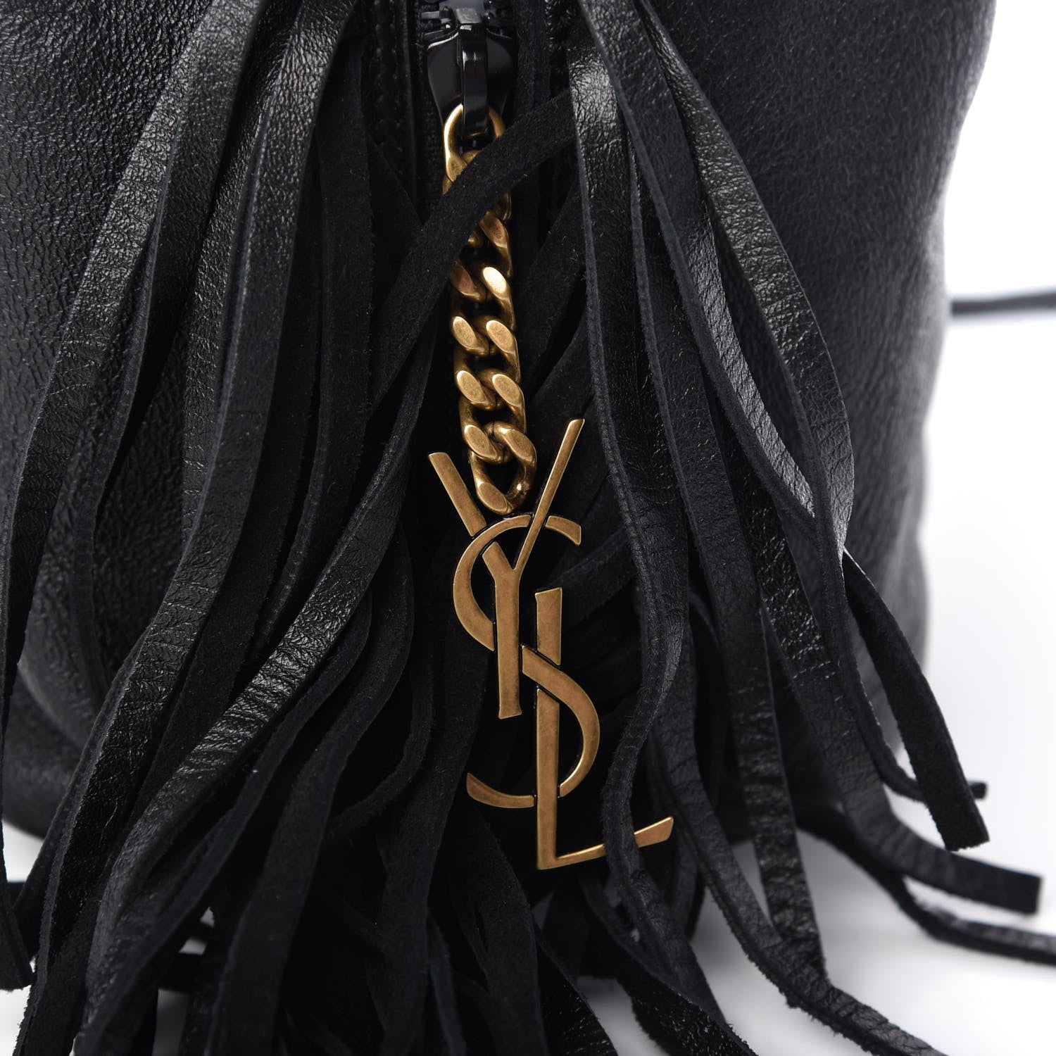 Saint Laurent Calfskin Suede Fringe Baby Emmanuelle Bucket Black 10 of 10