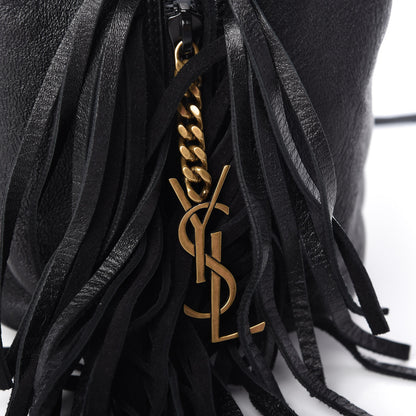 Saint Laurent Calfskin Suede Fringe Baby Emmanuelle Bucket Black 10 of 10