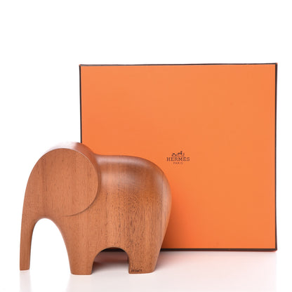 Hermes Mahogany Wood Elephant Lao Paperweight Naturel 9 of 9