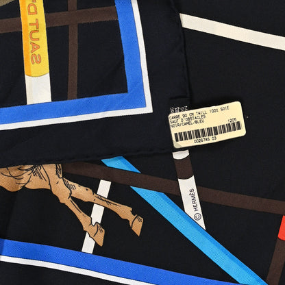 Hermes Silk Saut D’Obstacles Scarf 90 Black Camel Blue 3 of 3