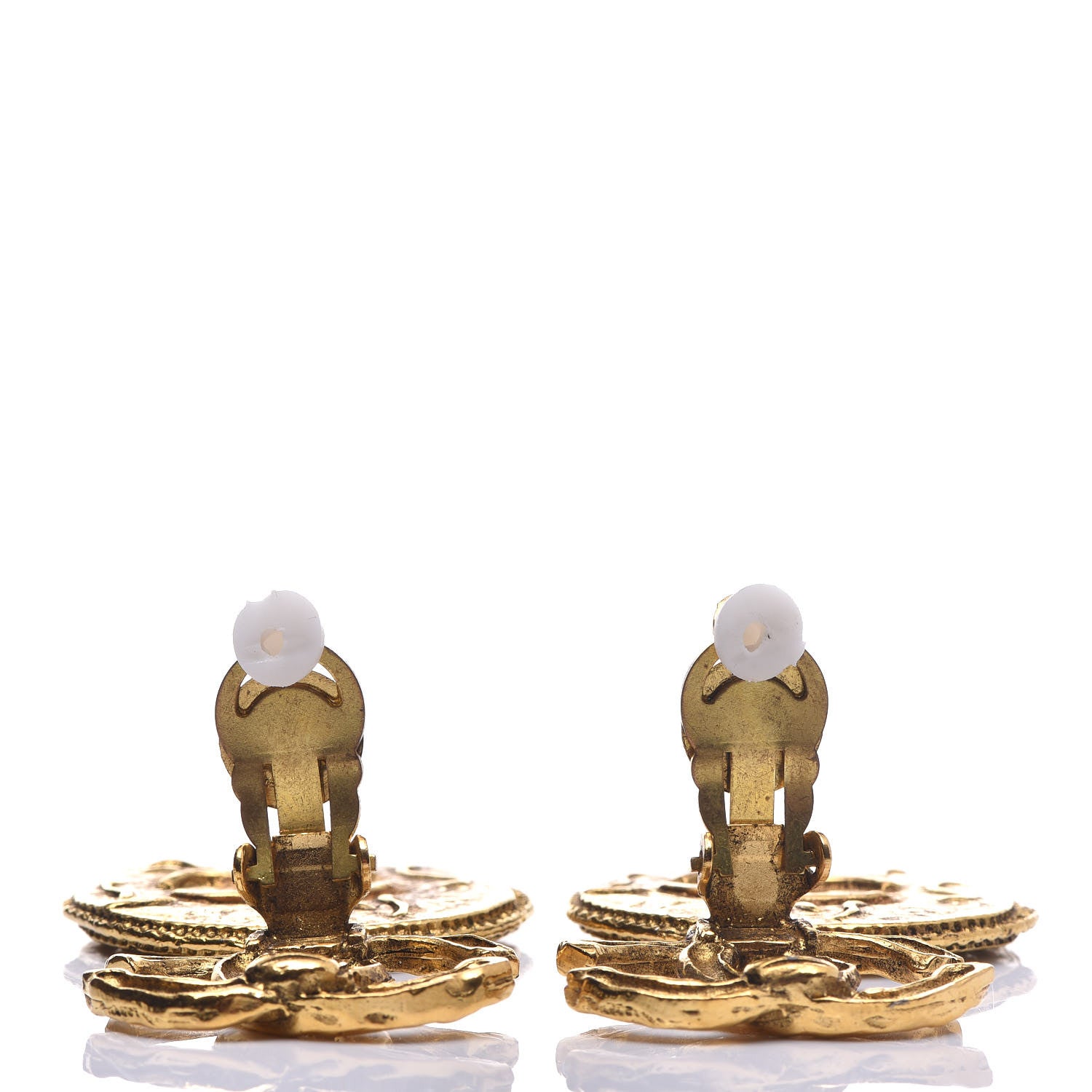 Chanel CC Hammered Round Clip On Earrings Gold 3 of 4