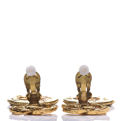 Chanel CC Hammered Round Clip On Earrings Gold 3 of 4