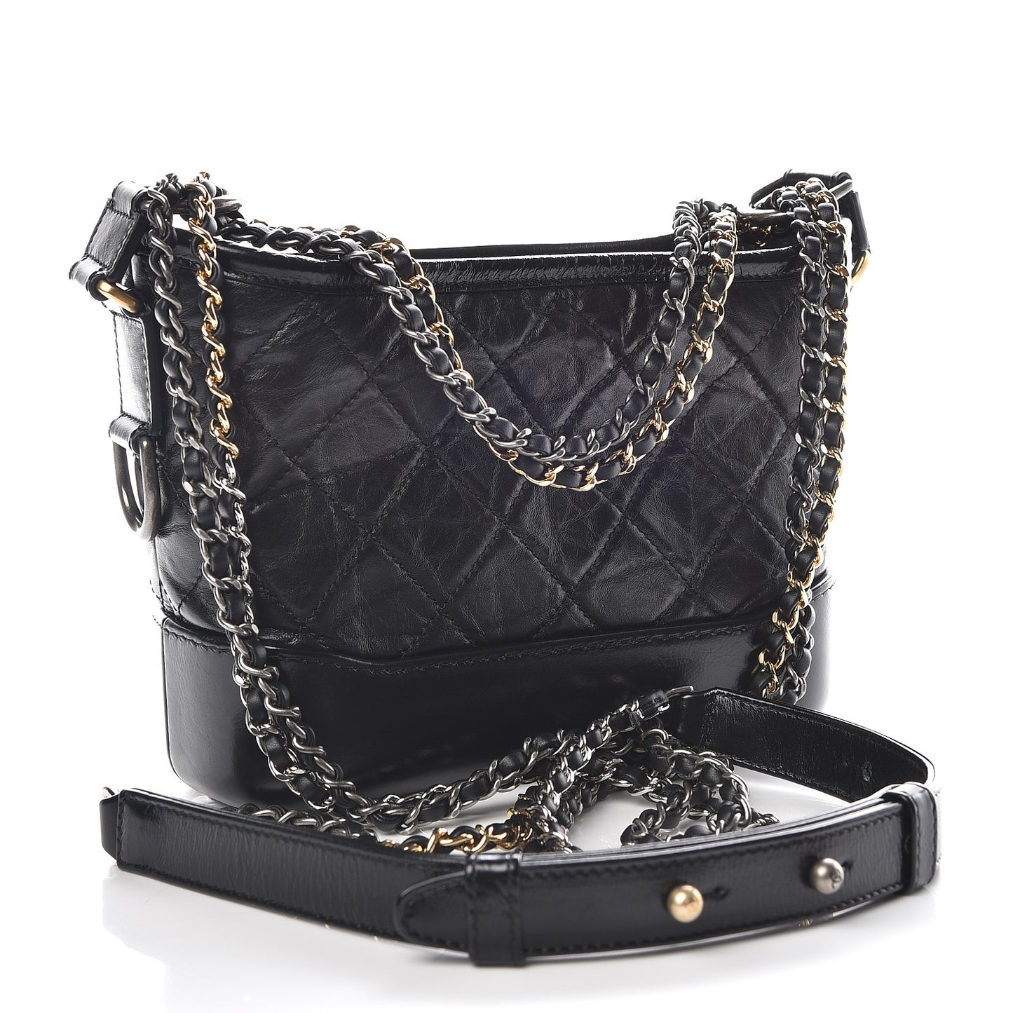 Aged Calfskin Quilted Small Gabrielle Hobo Black