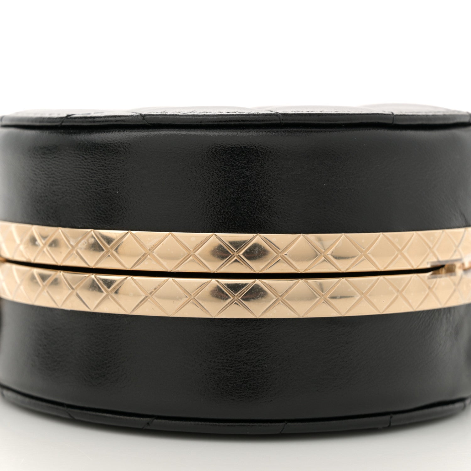 Chanel Metal Lambskin Quilted Round Lock Frame Vanity Clutch With Chain Black 9 of 11