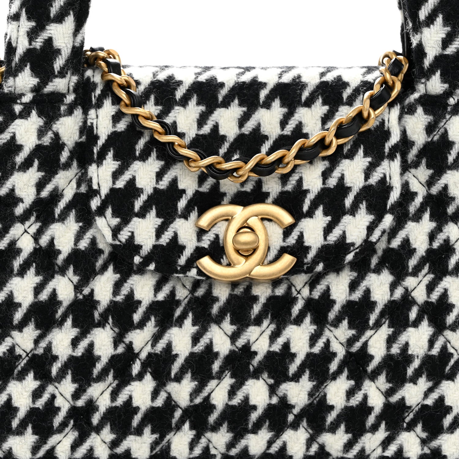 Chanel Tweed Houndstooth Quilted Nano Kelly Shopper Black White 8 of 11