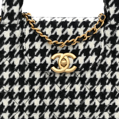 Chanel Tweed Houndstooth Quilted Nano Kelly Shopper Black White 8 of 11