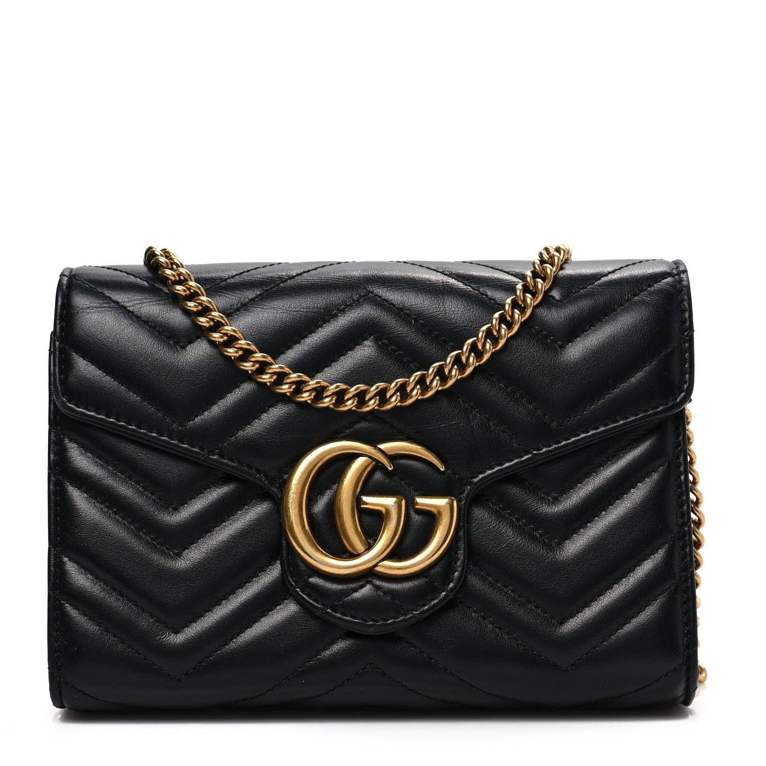 Gucci Calfskin Matelasse GG Marmont Chain Wallet Black 1 of 6