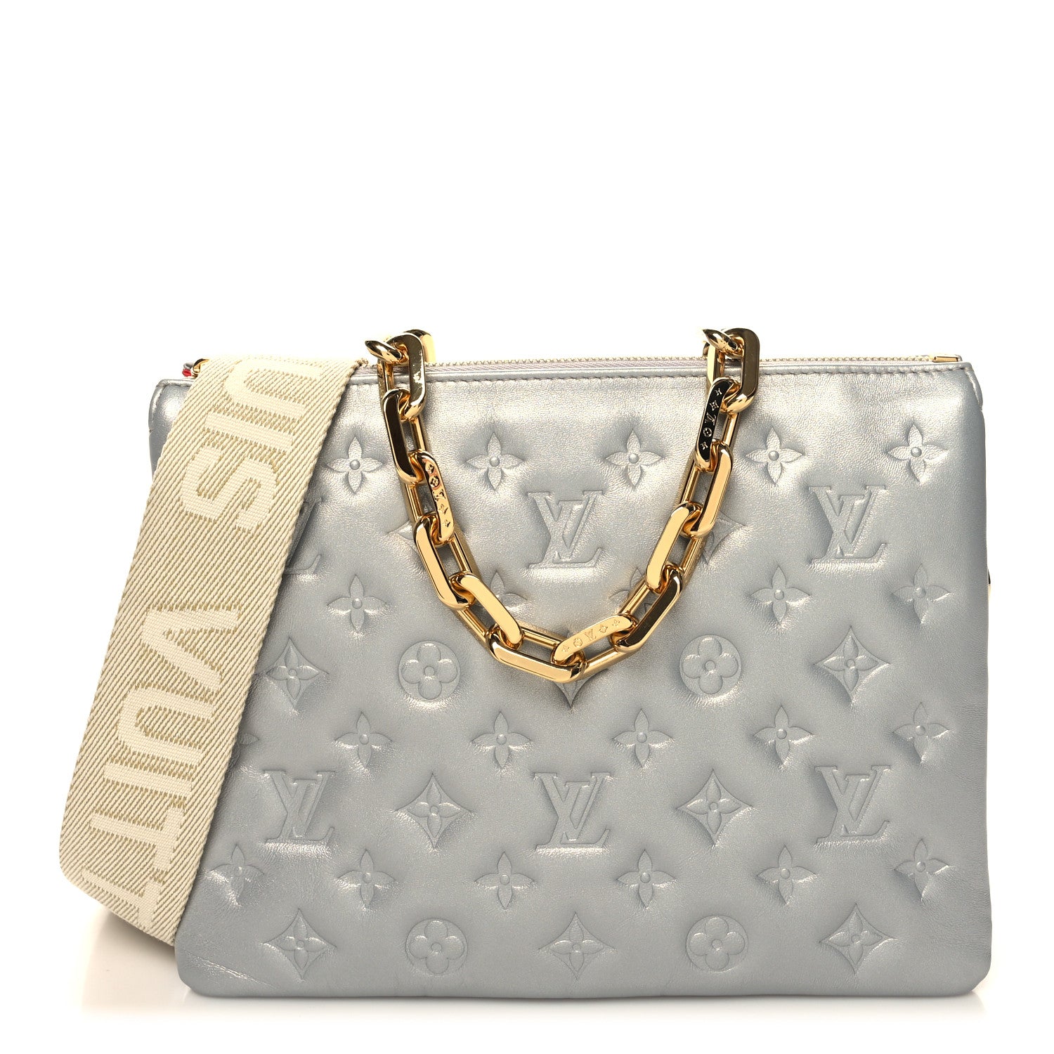 Louis Vuitton Metallic Lambskin Embossed Monogram Coussin PM Silver 1 of 12