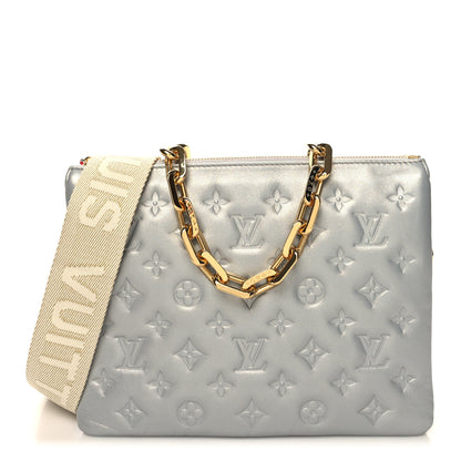 Louis Vuitton Metallic Lambskin Embossed Monogram Coussin PM Silver 1 of 12
