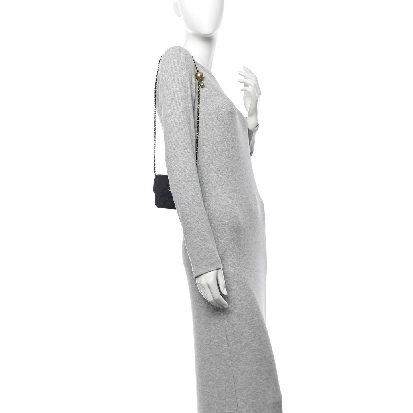 Lambskin Quilted Pearl Crush Flap With Chain Black