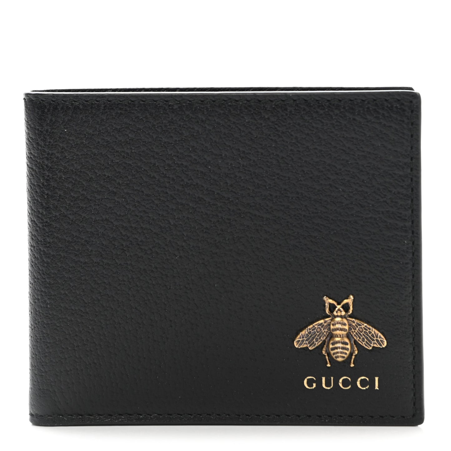 Calfskin Bee Bi-Fold Wallet Black
