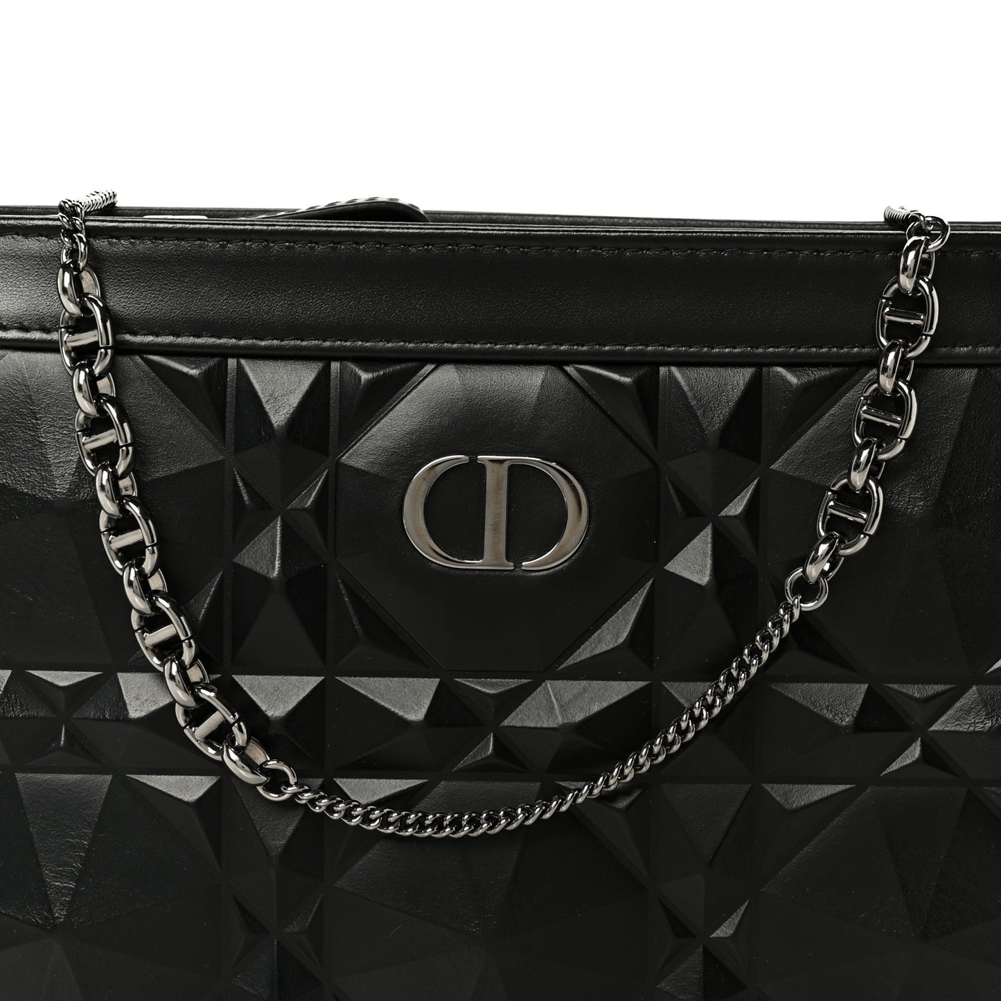 Calfskin Macrocannage Diamond Caro Zipped Pouch With Chain Black