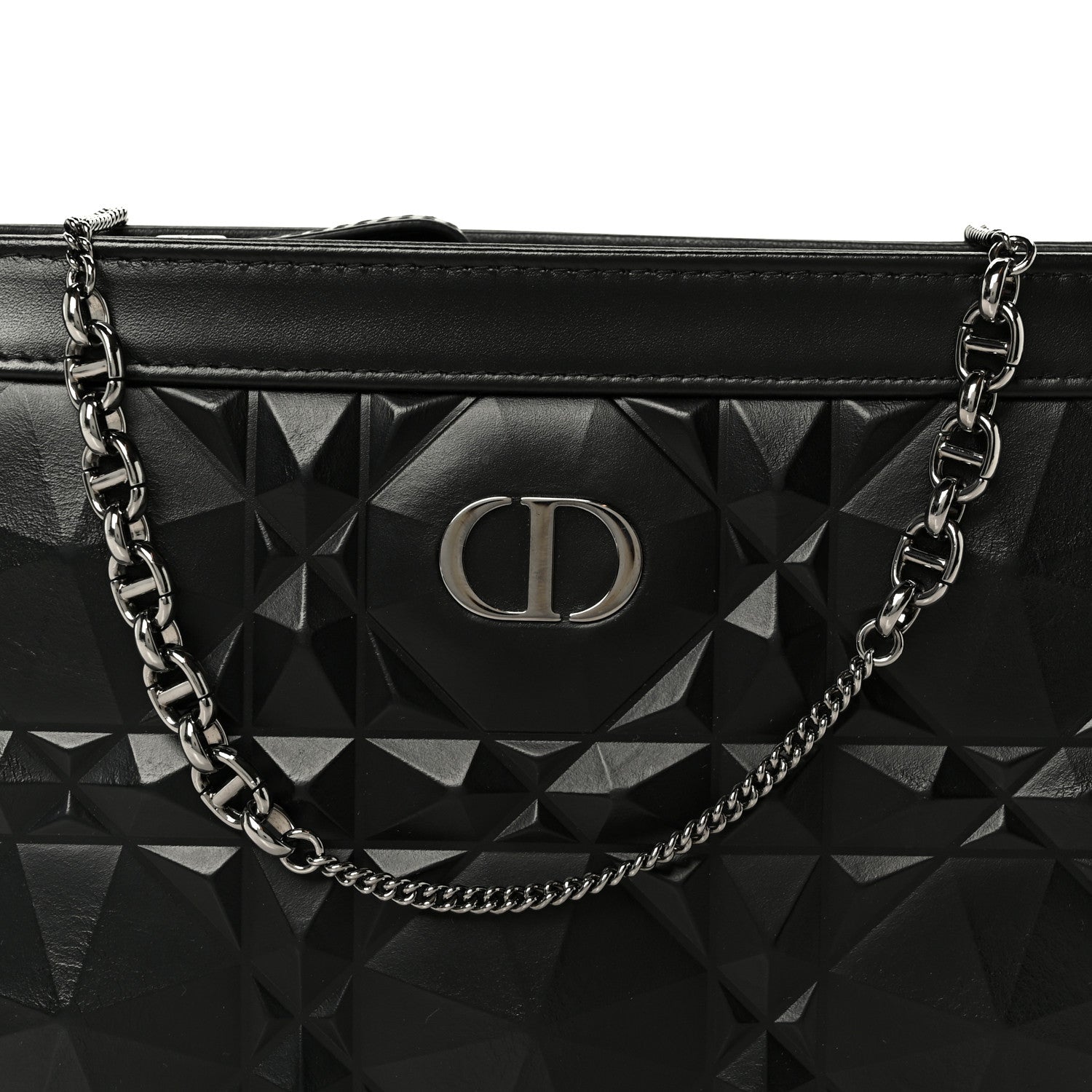 Christian Dior Calfskin Macrocannage Diamond Caro Zipped Pouch With Chain Black 8 of 11